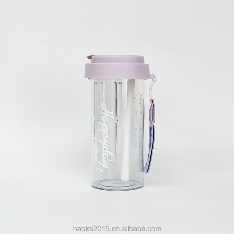 New Design Popular 600ml Custom logo Plastic Bottle Cute Large Capacity Big Belly Cup with Straw and Tea Filter