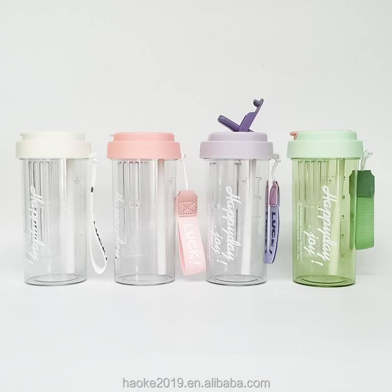 New Design Popular 600ml Custom logo Plastic Bottle Cute Large Capacity Big Belly Cup with Straw and Tea Filter