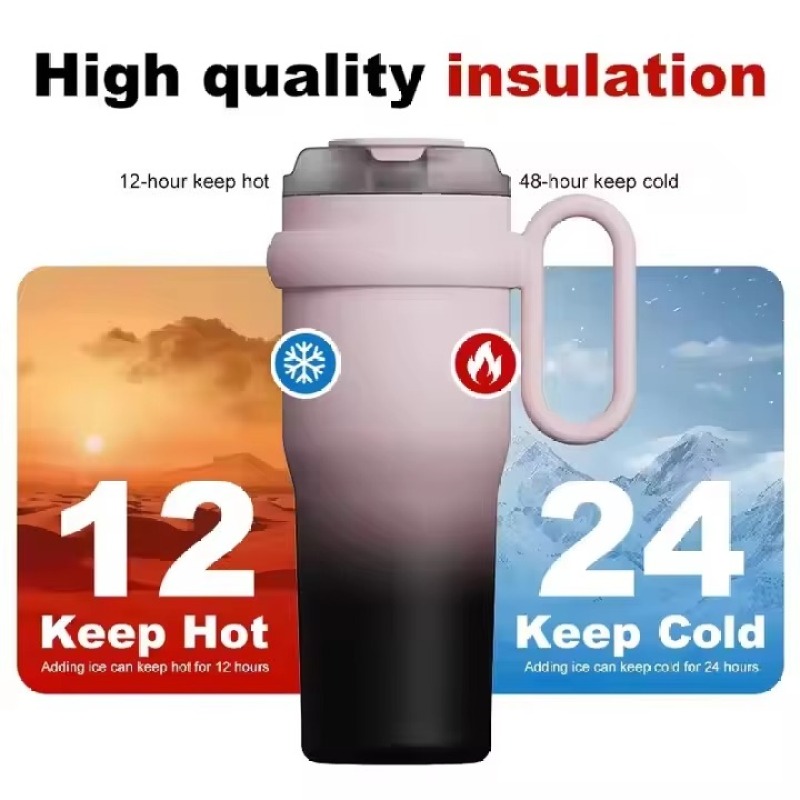 Water Bottle with Handle & Straw Leak Resistant Tumbler Reusable Insulated Stainless Steel Gifts for Women & Men