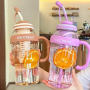 Wholesale 1300ml Large Capacity Portable Plastic Cute Cup Plastic Water Bottle with Straw Cute Belt Straw Water Bottle