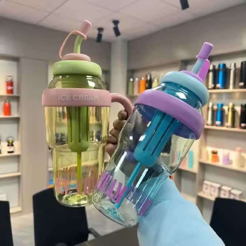 New Design Popular 1300ml Custom logo Plastic Bottle Cute Large Capacity Portable Big Belly Cup with Straw and Tea Filter