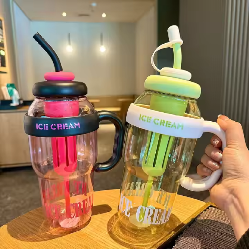 New Design Popular 1300ml Custom logo Plastic Bottle Cute Large Capacity Portable Big Belly Cup with Straw and Tea Filter