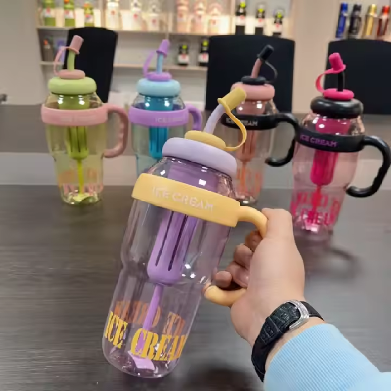 New Design Popular 1300ml Custom logo Plastic Bottle Cute Large Capacity Portable Big Belly Cup with Straw and Tea Filter