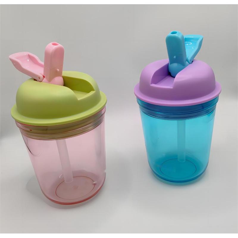 2024 New Small Style Gift Kids Little Fresh Multifunction Plastic Coffee Cup Mug Water Bottles with Belt Straw