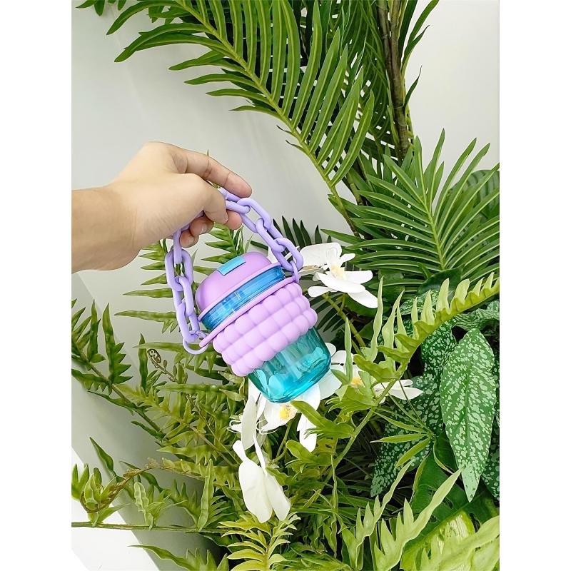 2024 New Small Style Gift Kids Little Fresh Multifunction Plastic Coffee Cup Mug Water Bottles with Belt Straw