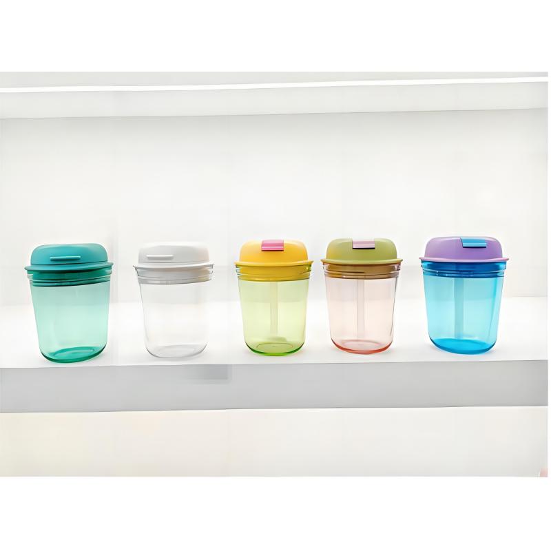2024 New Small Style Gift Kids Little Fresh Multifunction Plastic Coffee Cup Mug Water Bottles with Belt Straw