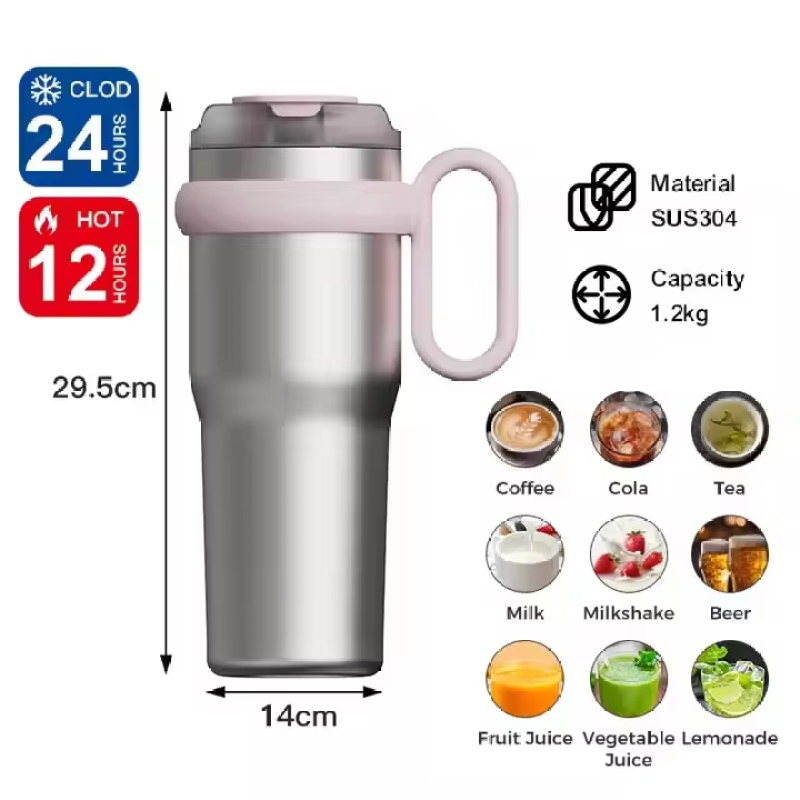 Best Selling 40oz Stainless Steel Tumbler Vacuum Insulated Double Wall With Straw Handle Large Capacity Ice Cream Cup