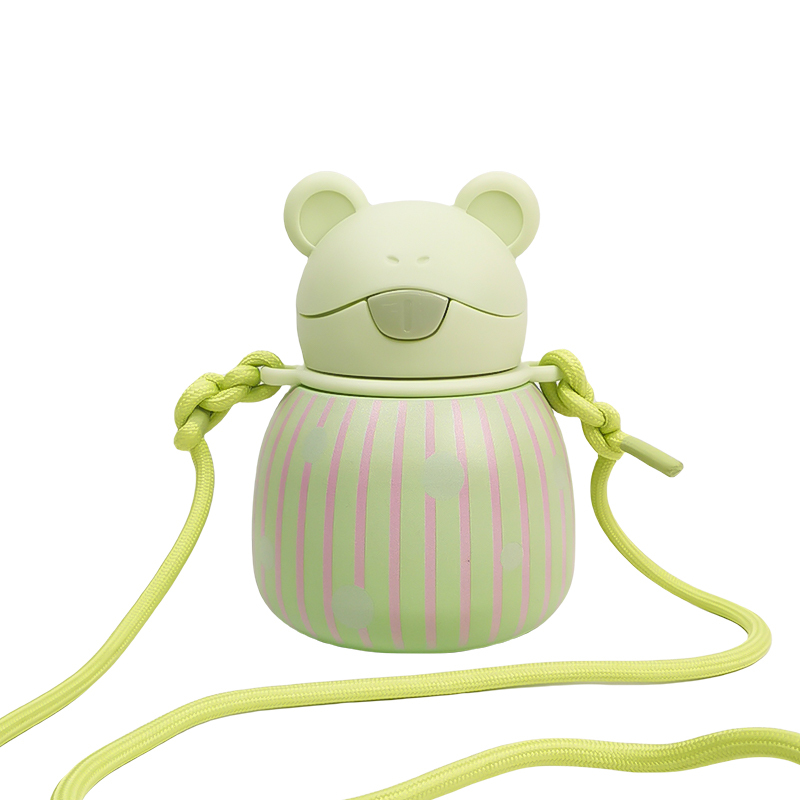 Portable Thermos Bottle 316 FoodGrade with Straw Cap Cute Cartoon Frog Shape Stainless Steel Vacuum Insulated Water Bottle