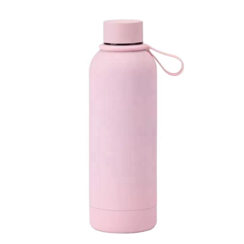 Travel Sport Custom Color Rubber Painting Stainless Steel 304 Insulated Water Bottles Termos Water Bottle with Finger Belt