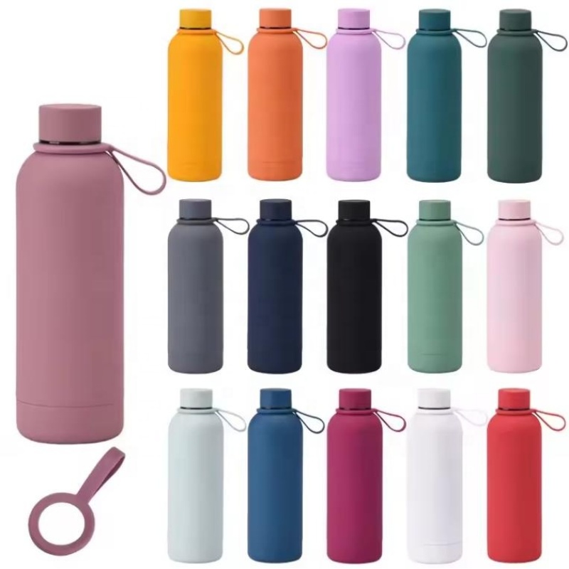 Travel Sport Custom Color Rubber Painting Stainless Steel 304 Insulated Water Bottles Termos Water Bottle with Finger Belt