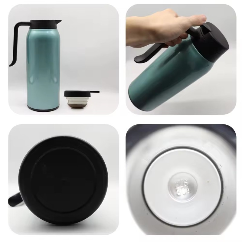 Premium High Quality Double Wall Insulated Vacuum Water Flask Thermoses with Handle Stainless Steel Vintage Milk Blue Party