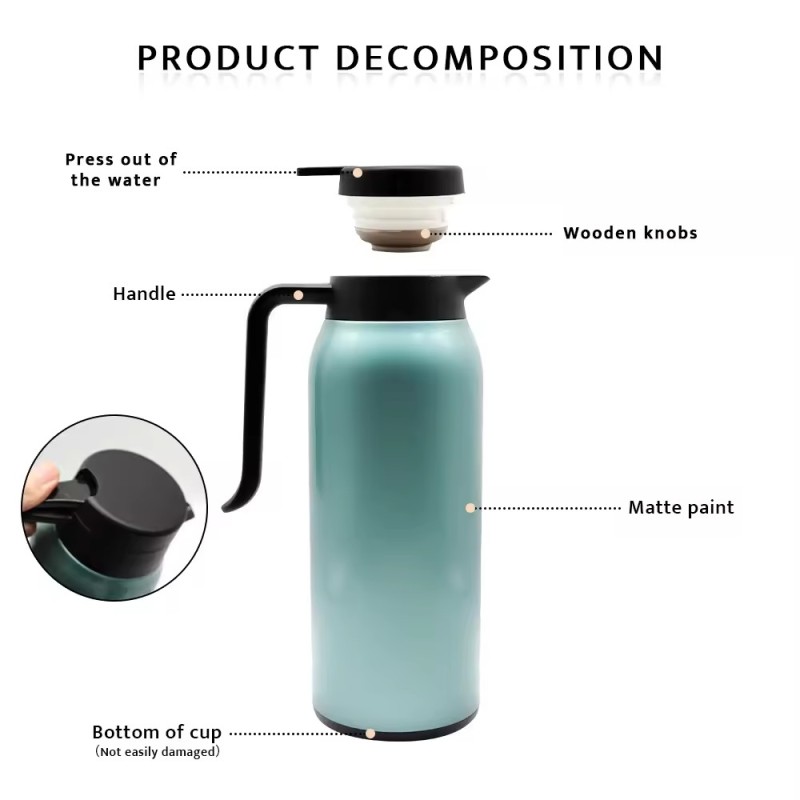 Premium High Quality Double Wall Insulated Vacuum Water Flask Thermoses with Handle Stainless Steel Vintage Milk Blue Party