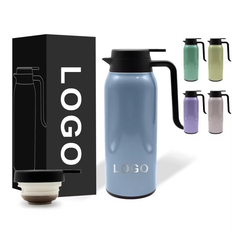 Premium High Quality Double Wall Insulated Vacuum Water Flask Thermoses with Handle Stainless Steel Vintage Milk Blue Party