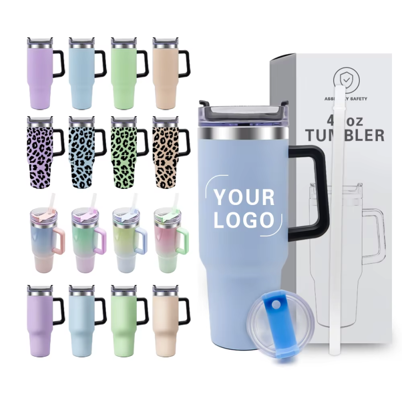 Wholesale Stainless Steel Insulated Coffee Tumbler New Design Powder Coated 40oz Travel Tumbler With Straw