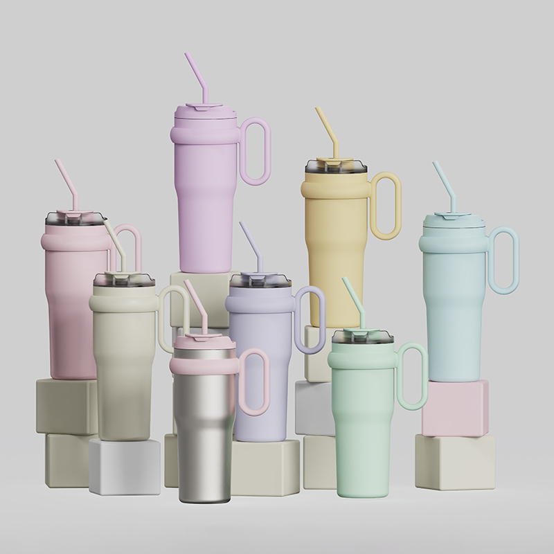 Manufacturer's Direct Sale Stainless Steel Cup with Straw Handle Vacuum Coffee Cup Double Wall Flask Outdoor Travel Cup