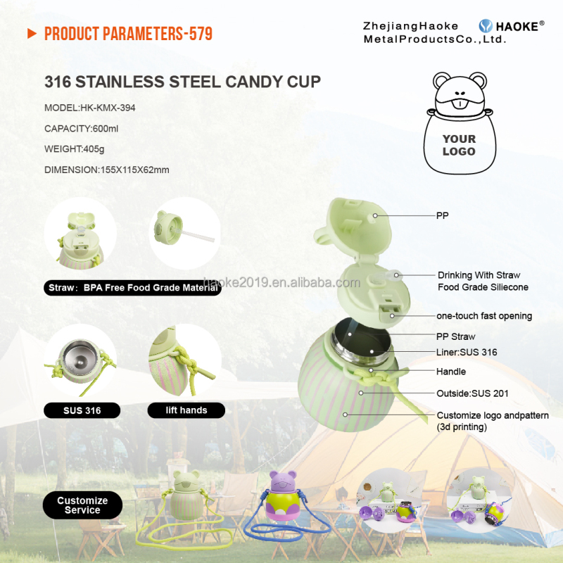 OEM ODM Double Wall Insulated Vacuum Stainless Steel Frog Shape Water Bottle with Strap for Children