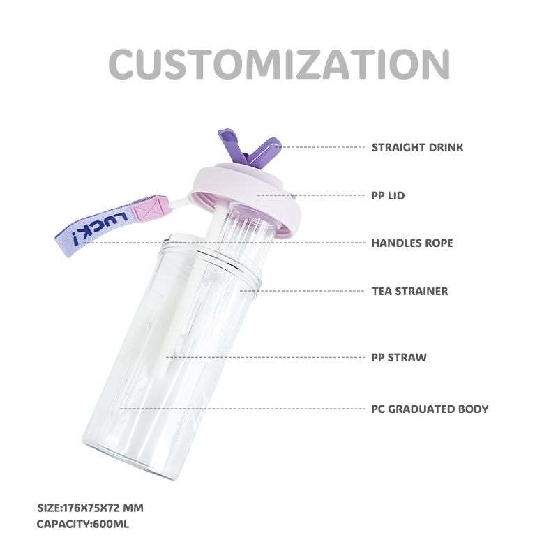 Summer High Quality Portable Flower Tea Cup 600ml Straw Tumbler Outdoor Plastic Juice Drinking Cup with Rope