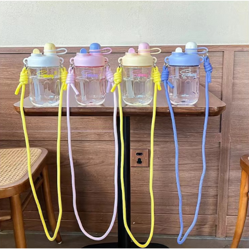 Double-drinking Straw Cup Children Students Tea Cups High-color Drop-proof High-temperature Resistant Plastic Girls Gym Travel