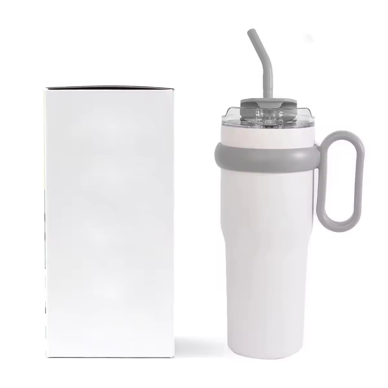 Manufacturer Wholesale Double Wall Insulated Quenching Drum with Straw Handle 1200ml Coffee Cup Double Wall Flask