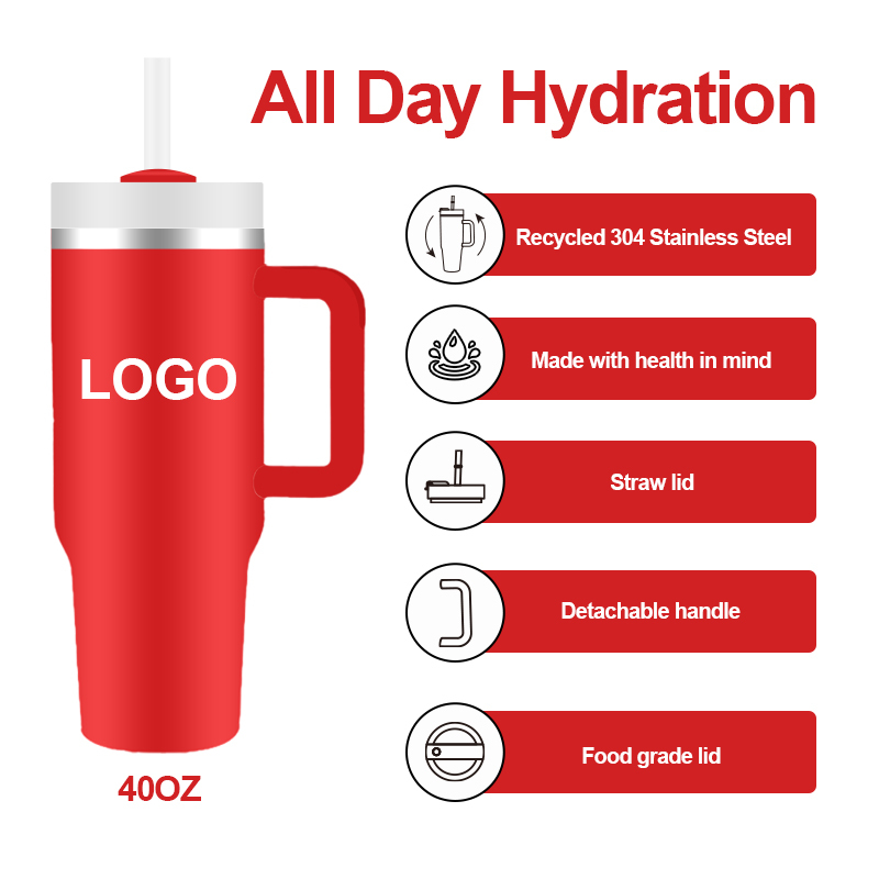 Wholesale Large 30oz 40oz Insulated Outdoor Mug 40 oz Stainless Steel Tumbler with Handle and Straw
