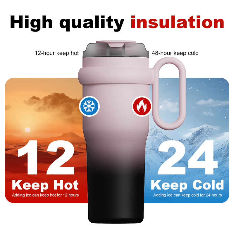 Travel 40oz Tumbler with Handle Reusable Double Walled Stainless Steel Water Bottle Insulated Cup Luxury Gifts for Women Men
