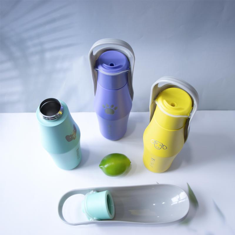 Manufacturer Direct Sales Foldable Stainless Steel Hiking Walking Pet Water Bottle Pet Travel Water Dispenser with Custom logo