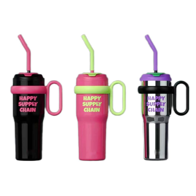 Factory Direct Sales Insulated Cup Vacuum Cup Coffee Drum Travel Cup with Straw Handle 1200ml