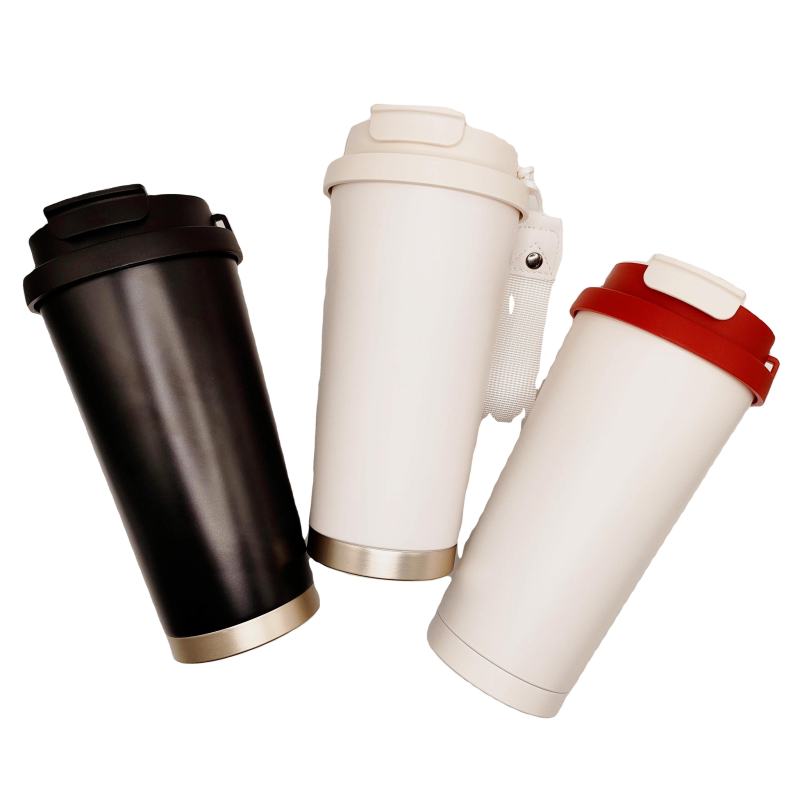 Newly Designed Outdoor Portable Eco-friendly Double Wall Food Grade Vacuum Travel Mug Thermos Coffee Cups with Strap