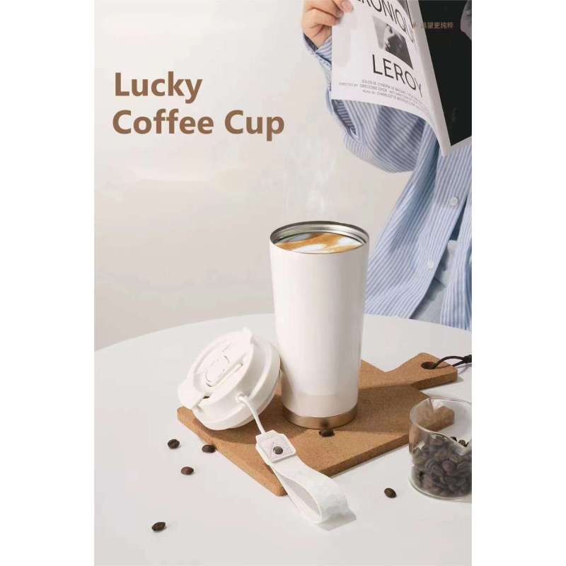 Newly Designed Outdoor Portable Eco-friendly Double Wall Food Grade Vacuum Travel Mug Thermos Coffee Cups with Strap