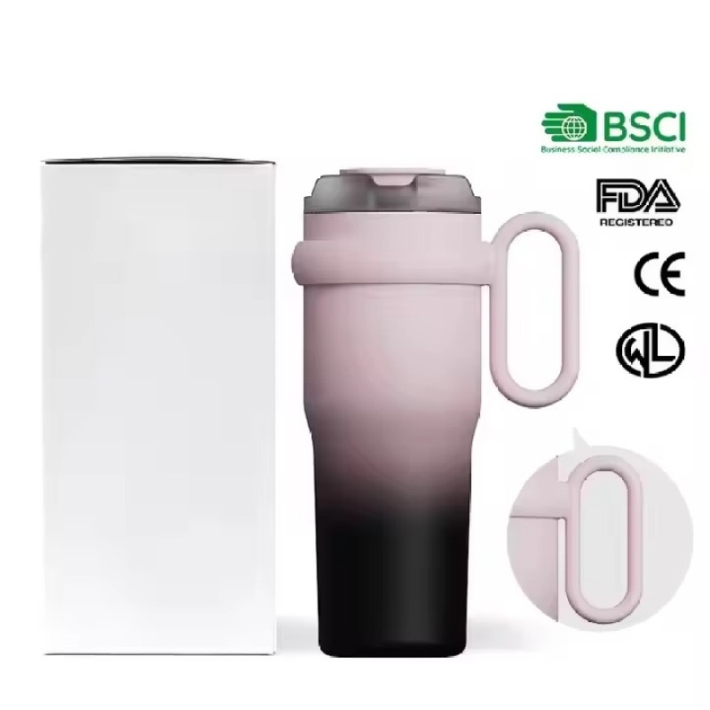 Wholesale Price Car Water Bottle Vacuum Insulated Cup Vacuum Coffee Cup with Handle Straw Travel Cup, Insulated Bucket