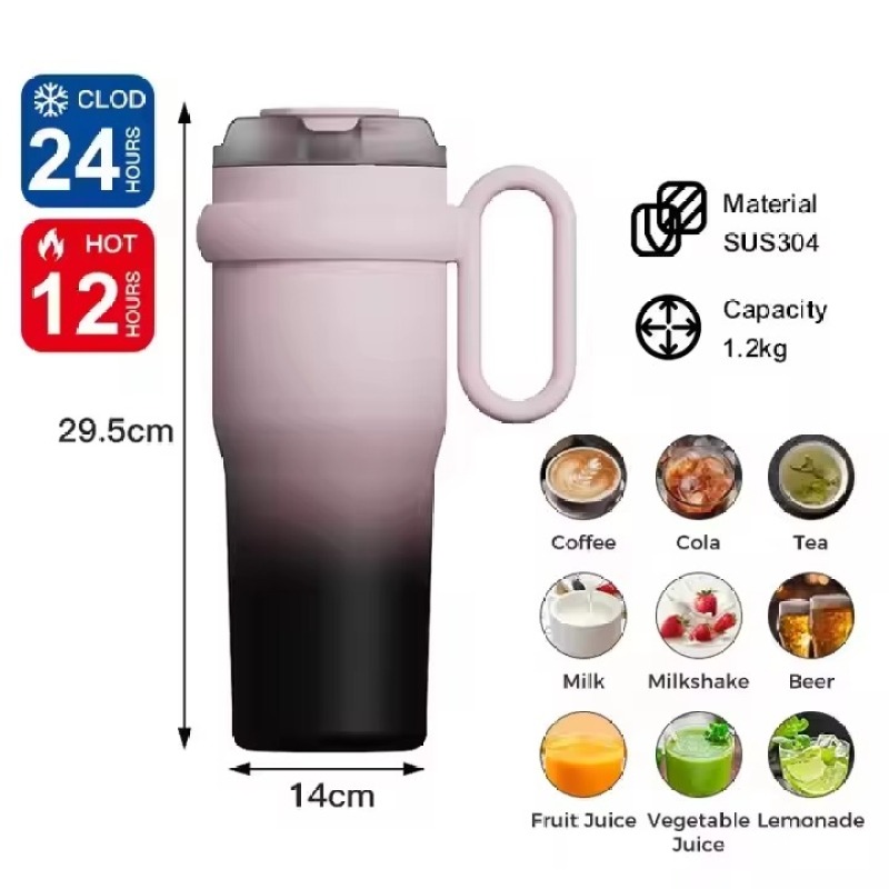 Wholesale Price Car Water Bottle Vacuum Insulated Cup Vacuum Coffee Cup with Handle Straw Travel Cup, Insulated Bucket