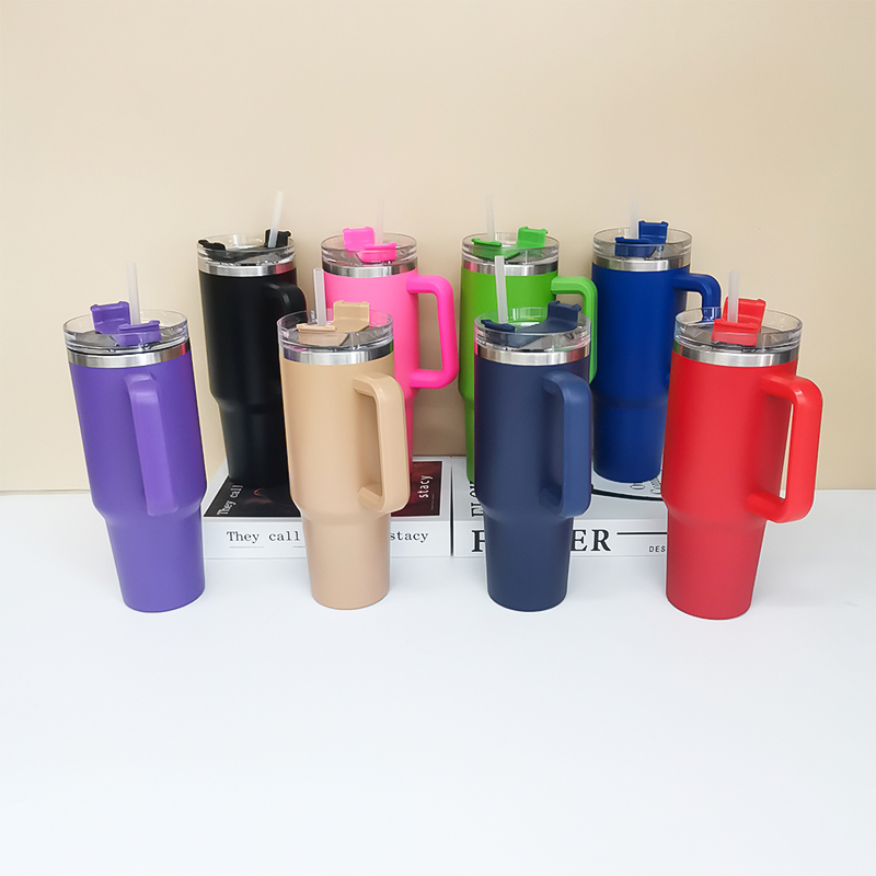 Wholesale Large Capacity 40oz Insulated Tumbler Stainless Steel Drinking Cups With Handle and Straw Keeps Drinks Cold and Hot
