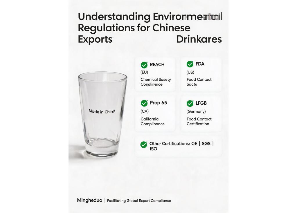 What environmental regulations (e.g., REACH, FDA) do products from Chinese drinkware manufacturers typically comply with for export?
