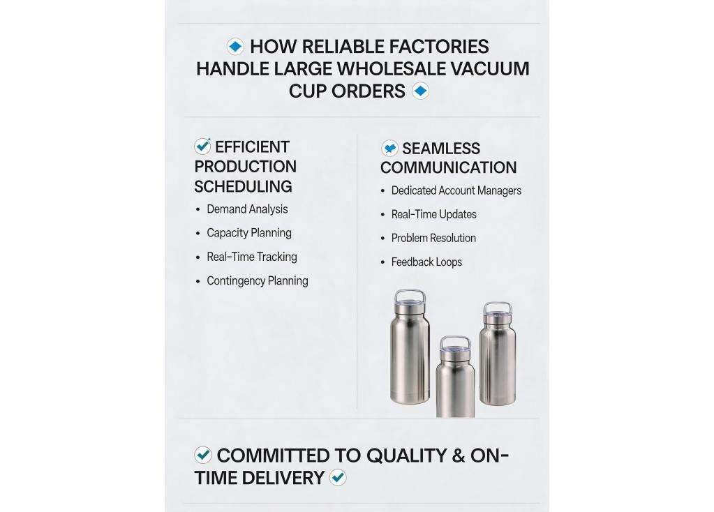 How do reliable factories handle production scheduling and communication for large wholesale vacuum cup orders?