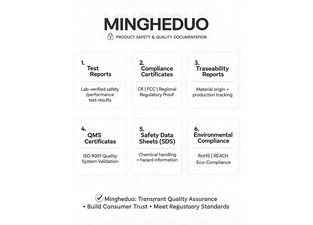 What documentation (test reports, compliance certificates) is typically provided to ensure product safety and quality?