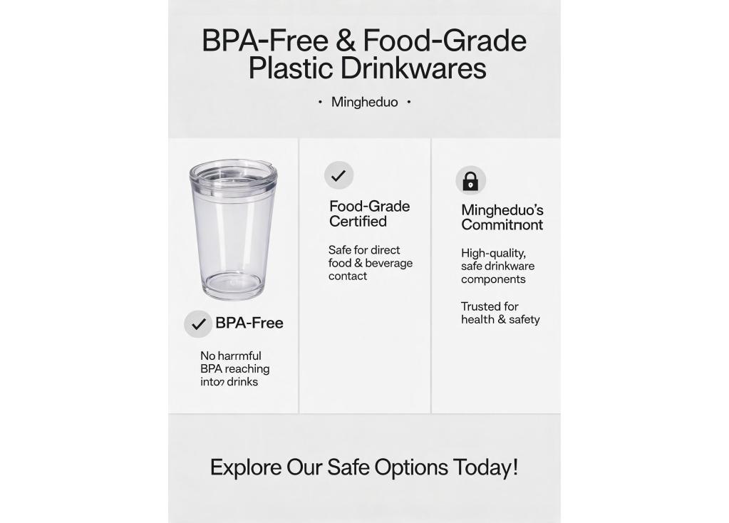 Are there BPA-free and food-grade material options available for plastic components in drinkware?