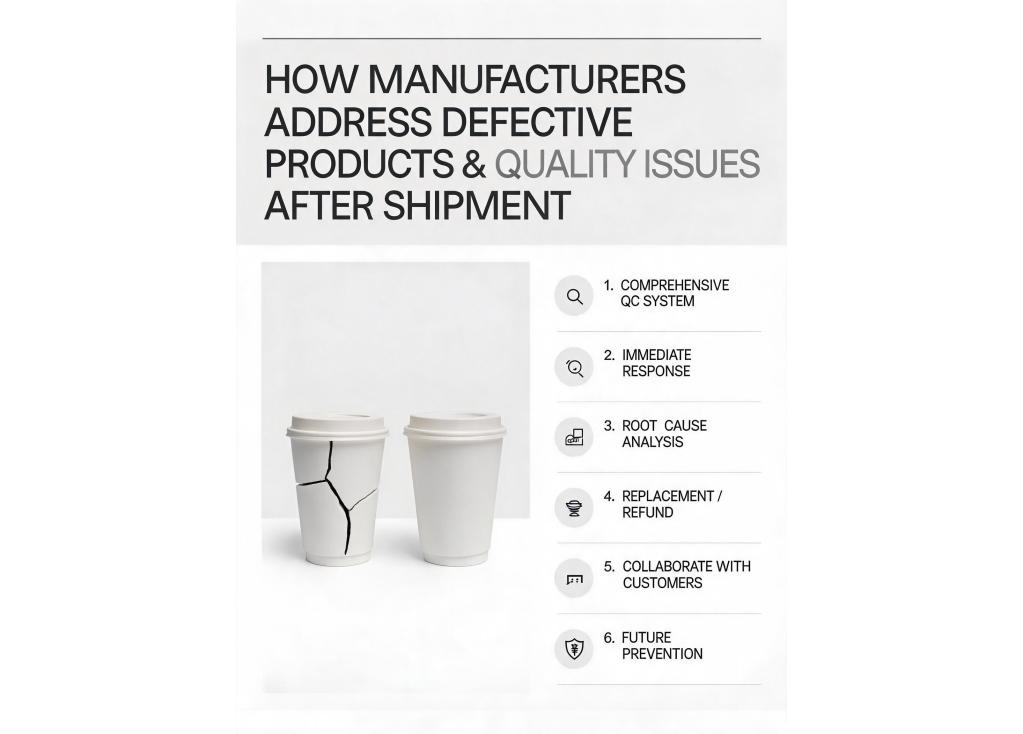 How does a manufacturer handle defective products or quality issues discovered after shipment?