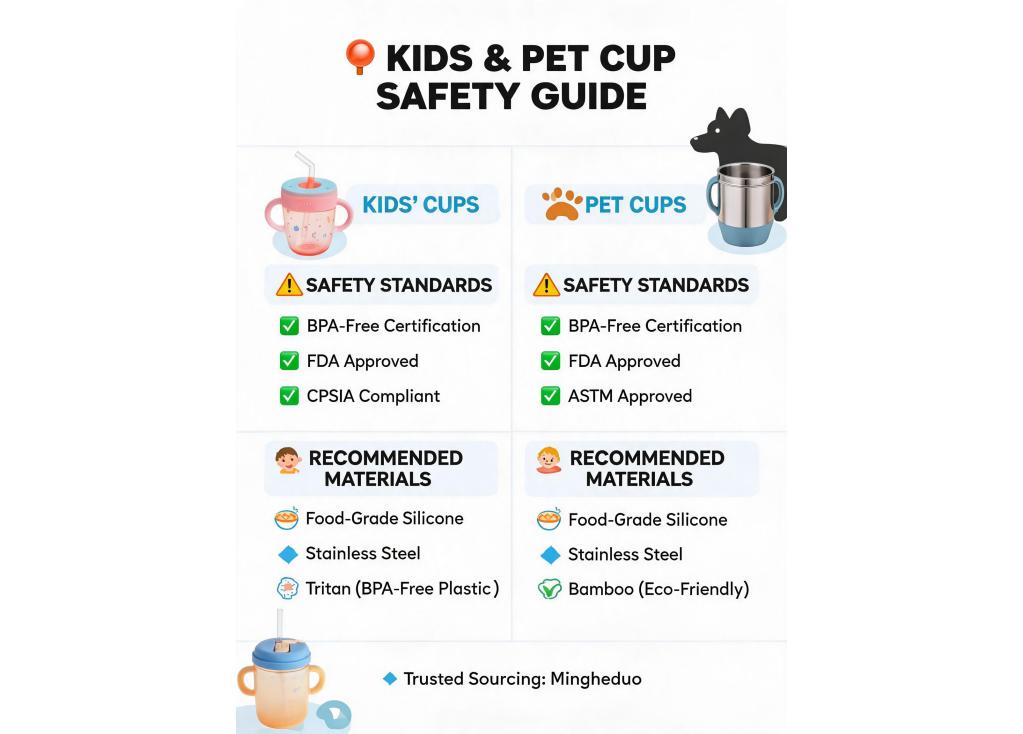 What safety standards and materials are crucial when sourcing kids cups and pet product cups?