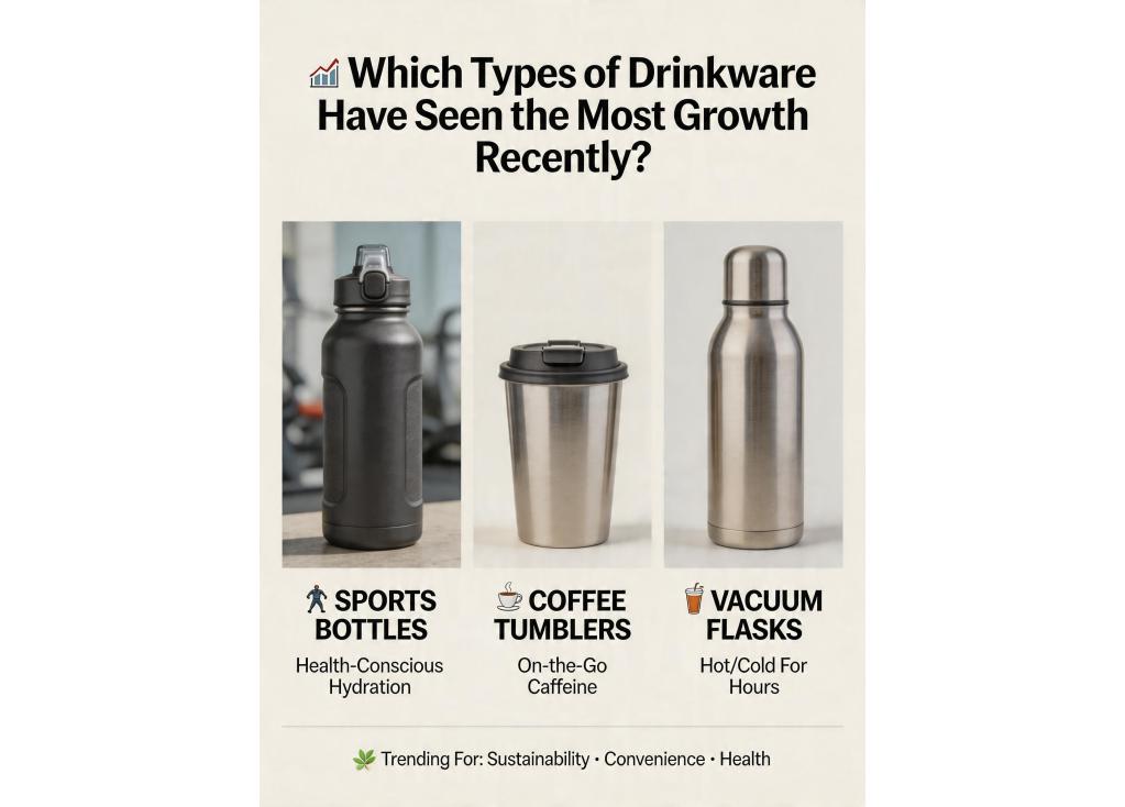 Which types of drinkware (e.g., sports bottles, coffee tumblers, vacuum flasks) have shown the highest growth in demand recently?