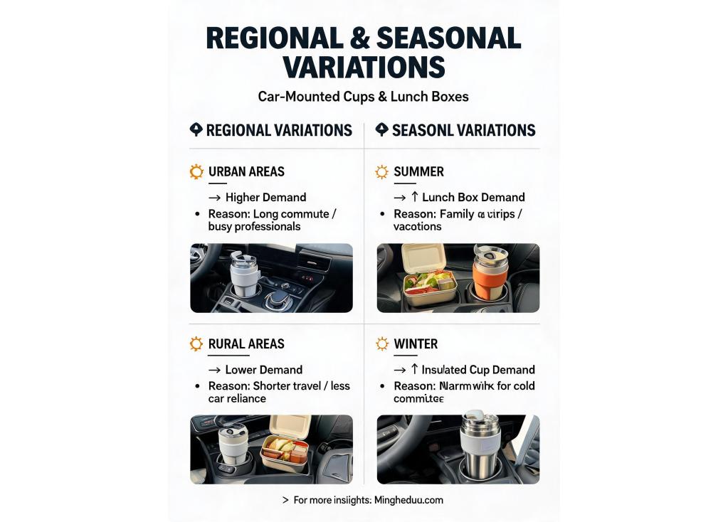 How does the demand for car mounted cups and lunch boxes vary by region or season?