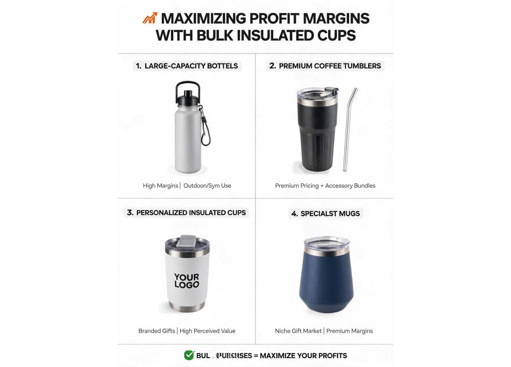 For bulk purchasing, which types of insulated cups (e.g., coffee cups, large capacity bottles) generally have the highest profit margin?