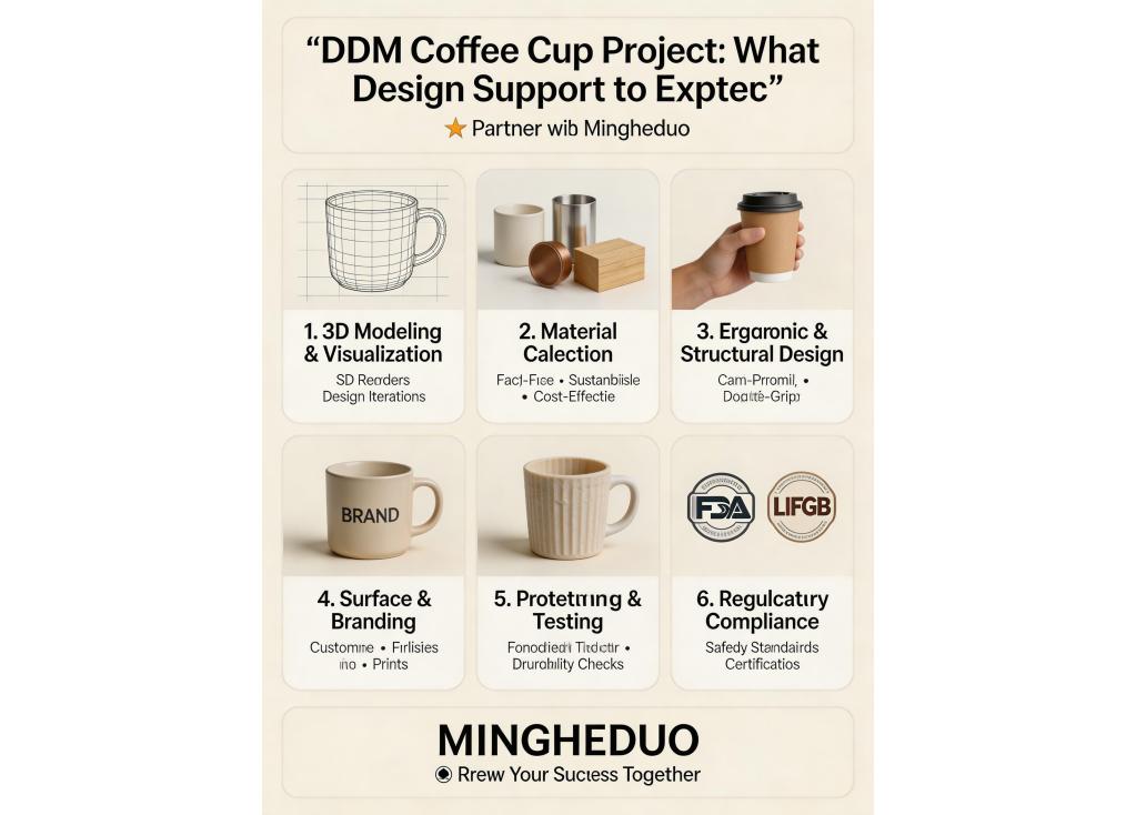 What level of design support (e.g., 3D modeling, material selection) can I expect for an ODM coffee cup project?