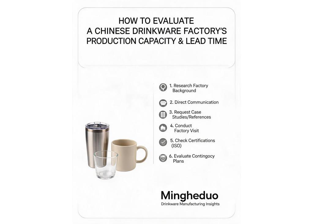 How can I evaluate the production capacity and lead time of a drinkware factory in China?