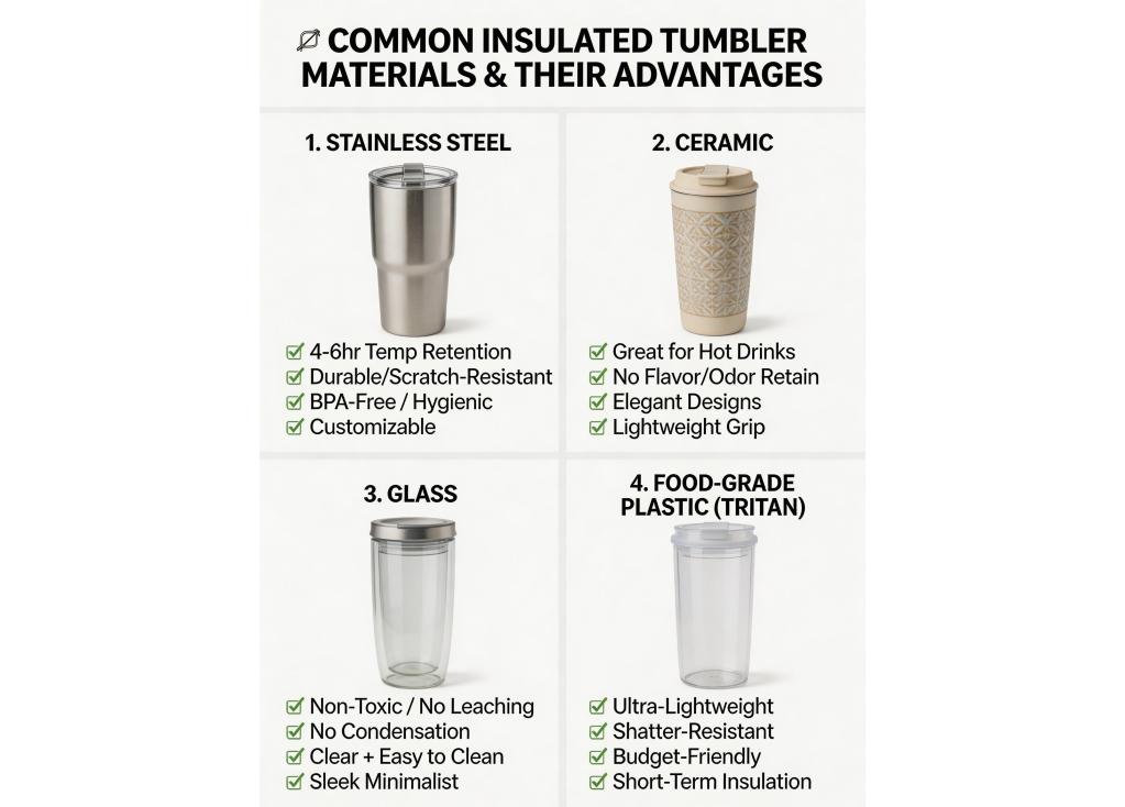 What are the common materials used for high-quality insulated tumblers and their respective advantages?