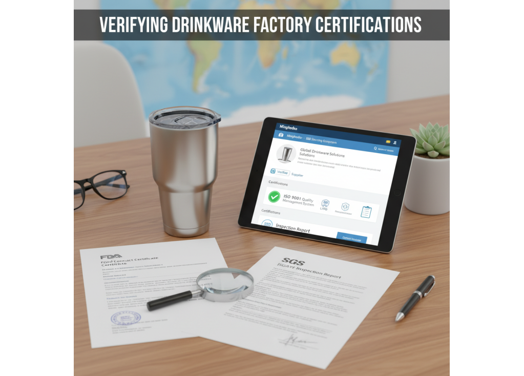 How can I verify if a drinkware factory has the necessary certifications for international export and safety standards?