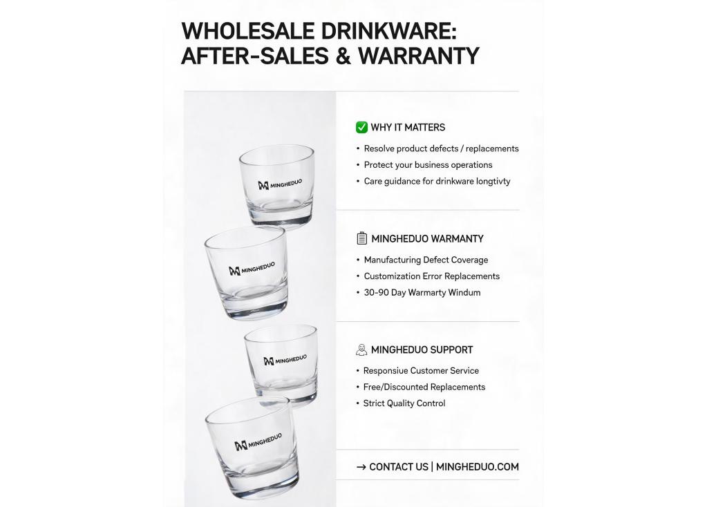 What kind of after-sales support and warranty policies are common for wholesale drinkware purchases?