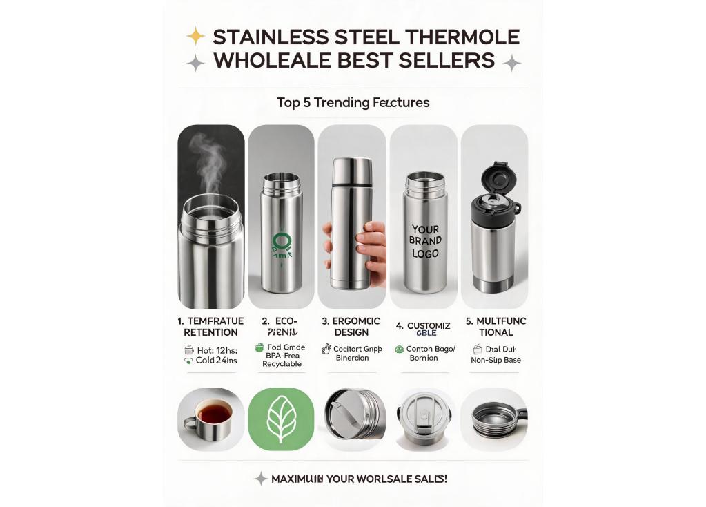 What are the current best-selling features or designs in the stainless steel thermos cup market for wholesale?