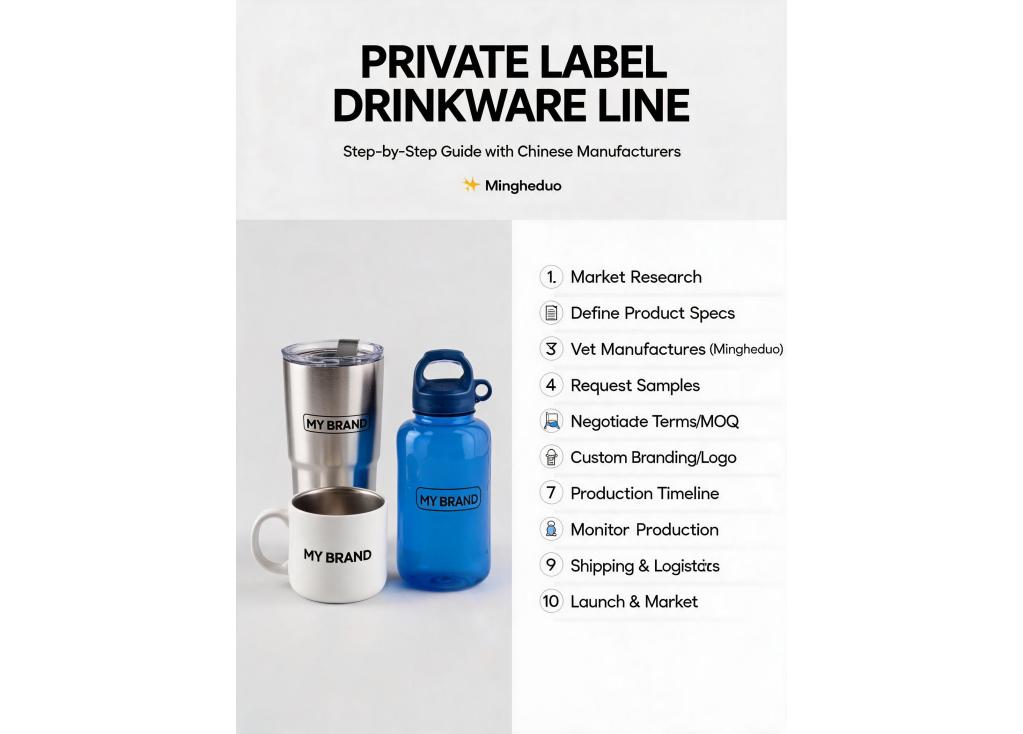 What is the complete process for developing a private label drinkware line with a Chinese manufacturer?