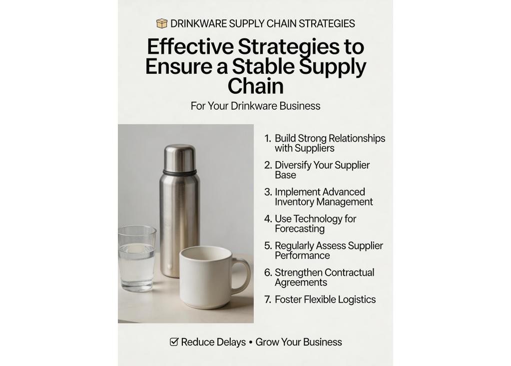 What strategies can help ensure a stable supply chain and avoid production delays with a drinkware supplier?