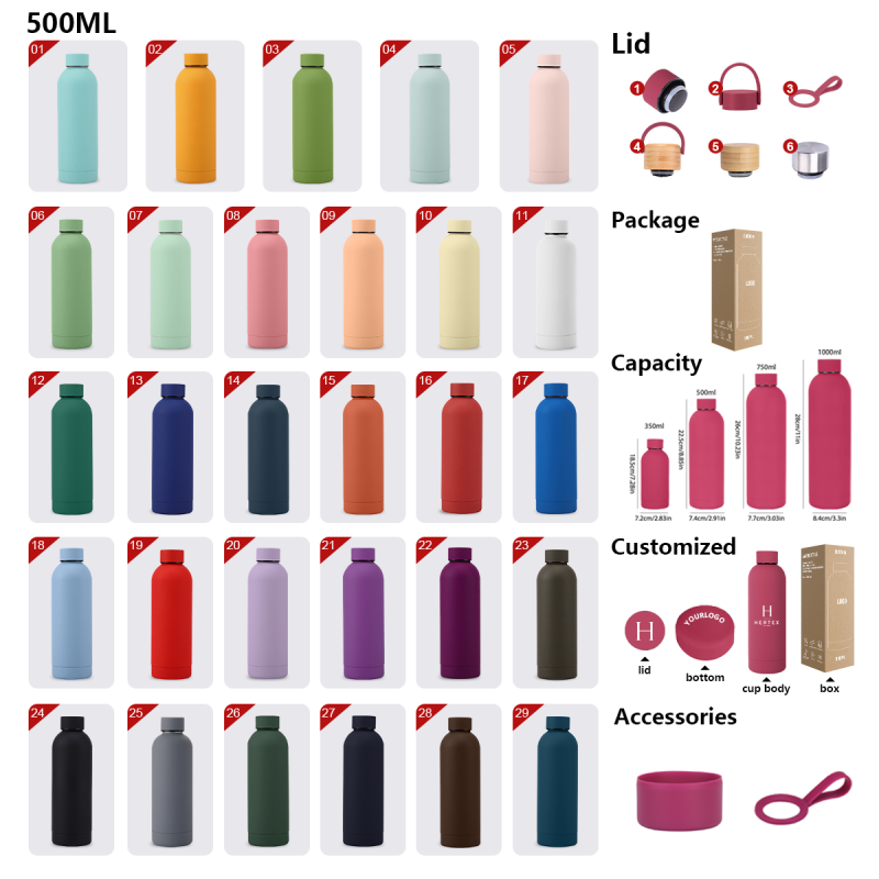 OEM Custom Logo 500ml Stainless Steel Vacuum Flask Insulated Sports Water Bottle for Hot Cold Drinks Boiling Water Applicable